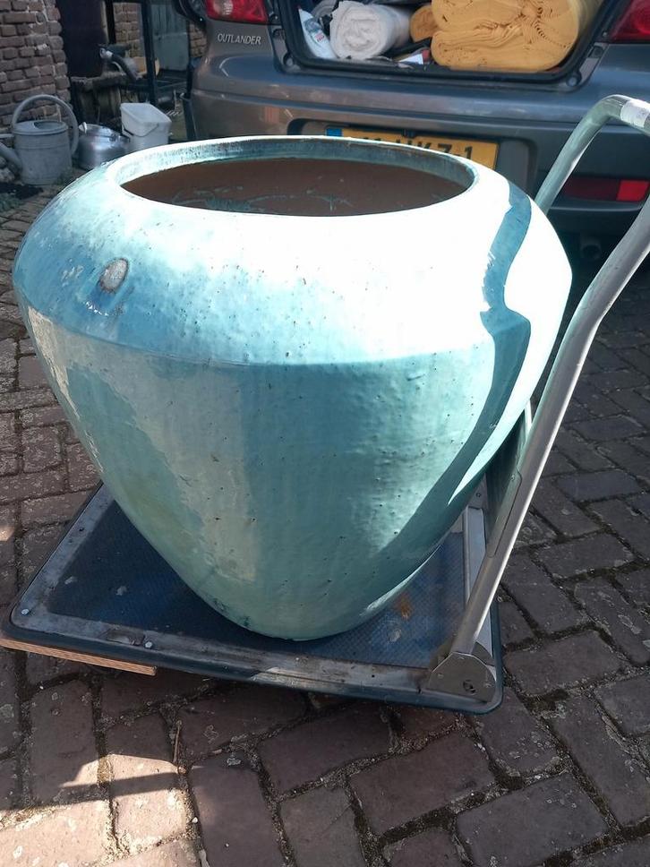 Grote geglazuurd bloempot, Tuin en Terras, Bloembakken en Plantenbakken, Gebruikt, Beton, Binnen, Balkon, Tuin, 60 cm of meer