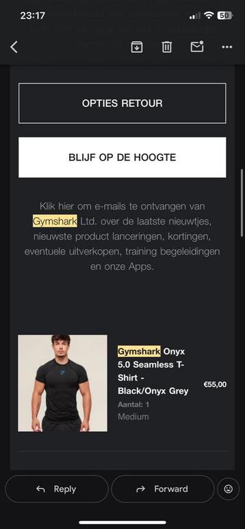 Gymshark Onyx Black Shirt - Maat M beschikbaar voor biedingen