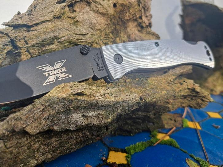 Groot Amerikaans zakmes van Schrade zwart mes aluminium heft, Caravans en Kamperen, Kampeergereedschap, Zo goed als nieuw, Ophalen of Verzenden