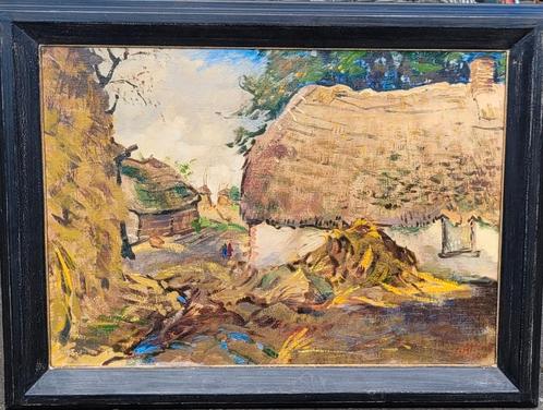 Jan Altink 1885-1971.. doorkijkje bij boerderij, Antiek en Kunst, Kunst | Schilderijen | Klassiek, Ophalen of Verzenden