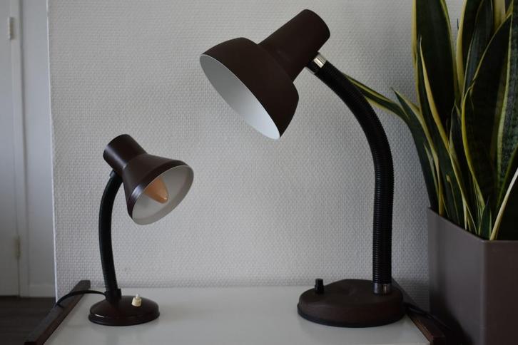 Herda bruine lamp en kleine lamp jaren 70 vintage, Huis en Inrichting, Lampen | Tafellampen, Gebruikt, Kunststof, Metaal, Ophalen of Verzenden