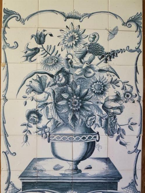 Friese witjes tegeltableau 24 tegels schouwstuk handgemaakt, Antiek en Kunst, Antiek | Wandborden en Tegels, Ophalen
