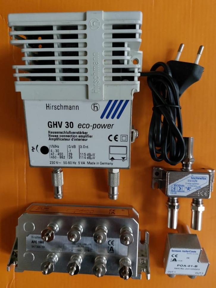 Hirschmann CAI signaalversterker, COAX versterker, splitter, Audio, Tv en Foto, Televisie-accessoires, Zo goed als nieuw, Ophalen