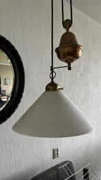 Hanglamp antieke lamp koper met melkglas kap, Ophalen of Verzenden