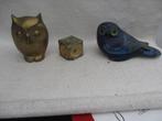 Drie vintage uil beeldjes albast/messing en hout, Verzamelen, Beelden en Beeldjes, Ophalen of Verzenden, Gebruikt, Dier