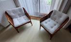 2 rieten/rotan licht bruine stoelen incl. kussens, Ophalen, Gebruikt, Twee, Bruin