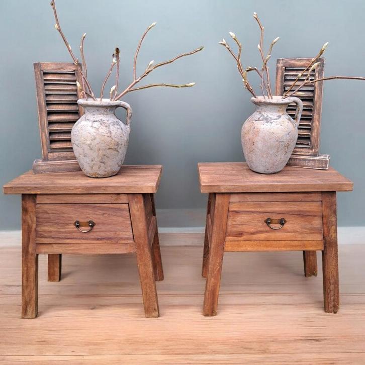 houten bijzet tafeltjes, Huis en Inrichting, Tafelonderdelen, Gebruikt, Tafelblad, Minder dan 50 cm, Minder dan 50 cm, Vierkant