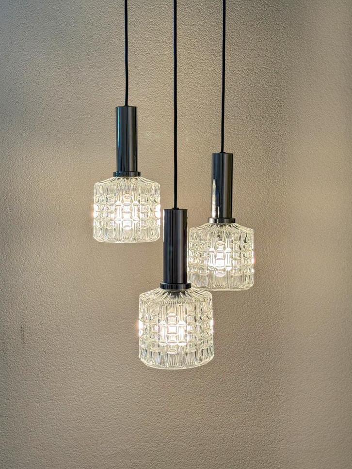 Vintage Cascade Lamp Retro, Jaren 70 Chroom Glas, Space Age, Huis en Inrichting, Lampen | Hanglampen, Gebruikt, 50 tot 75 cm, Glas