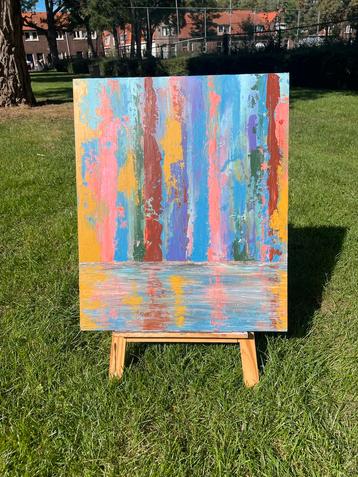 Abstract Kleurrijk Schilderij op Hout beschikbaar voor biedingen