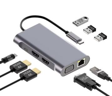 USB-C naar Dual HDMI Hub - 8-in-1 USB-Hub & 100W PD beschikbaar voor biedingen