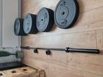 bumperplates 100kg en olympische stang STRONGMAN (zwart), Ophalen, Zo goed als nieuw, Halterstangen