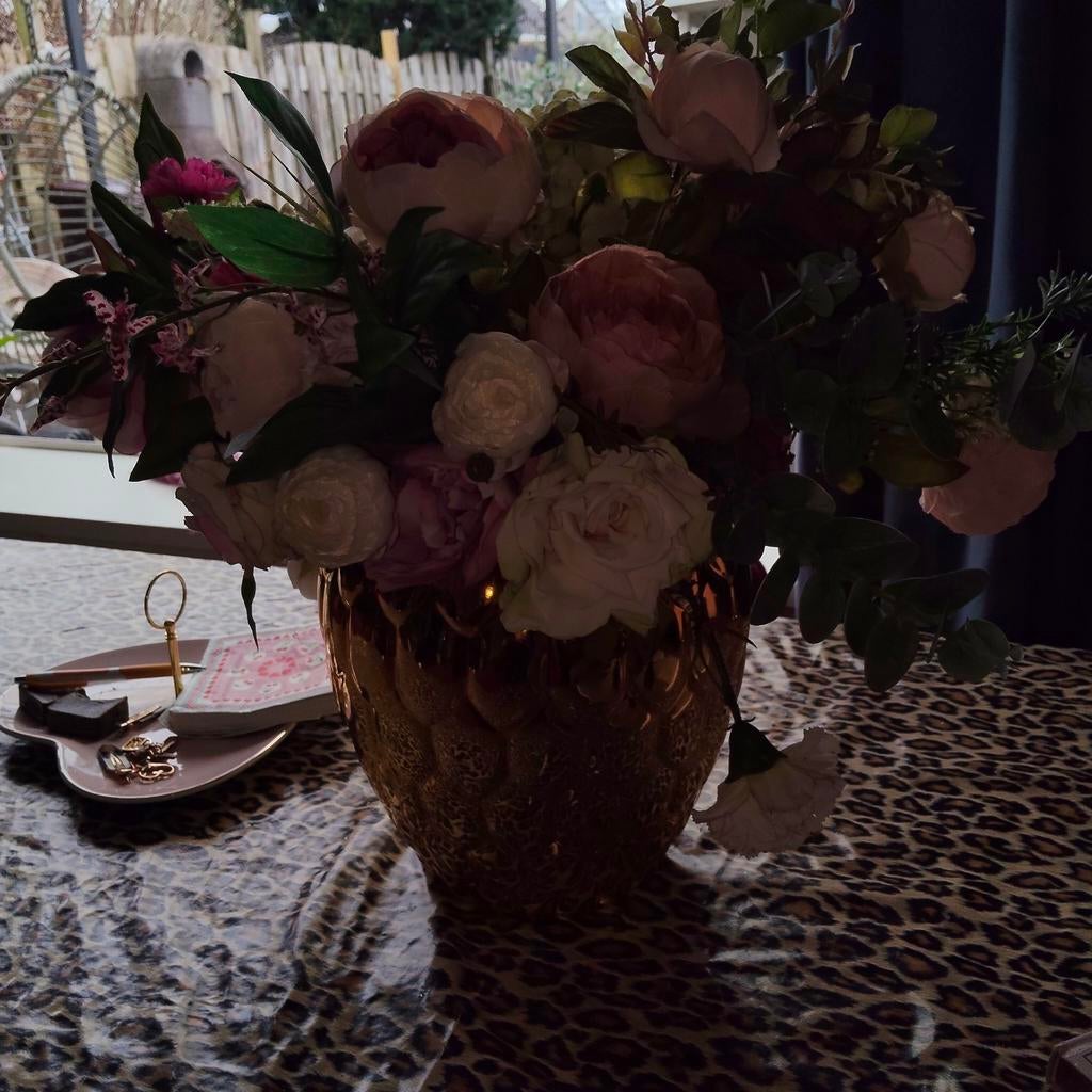 Gouden Framboos Vaas met Zijde Bloemen - LØV, Overige materialen, Overige kleuren, Ophalen of Verzenden, Zo goed als nieuw