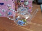 Glazen theepot met 4 theeglazen, JBS design met bloemmotief, Ophalen of Verzenden, Nieuw, Glas, Overige stijlen