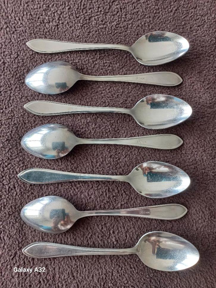 7 dessertlepels theelepels van Solinox, Huis en Inrichting, Keuken | Bestek, Zo goed als nieuw, Los bestek, Rvs of Chroom, Vaatwasserbestendig