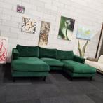 Hoekbank | Velvet | Groen | U vorm | 275x150x150cm | Bank, 250 tot 300 cm, Gebruikt, Hoekbank, Dongenseweg 13e, 5121 PB Rijen