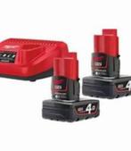 Milwaukee M12 NRG-402 12V Li-Ion Starterset accu's en lader, Cvin, Groningen, Nieuw, Ophalen of Verzenden