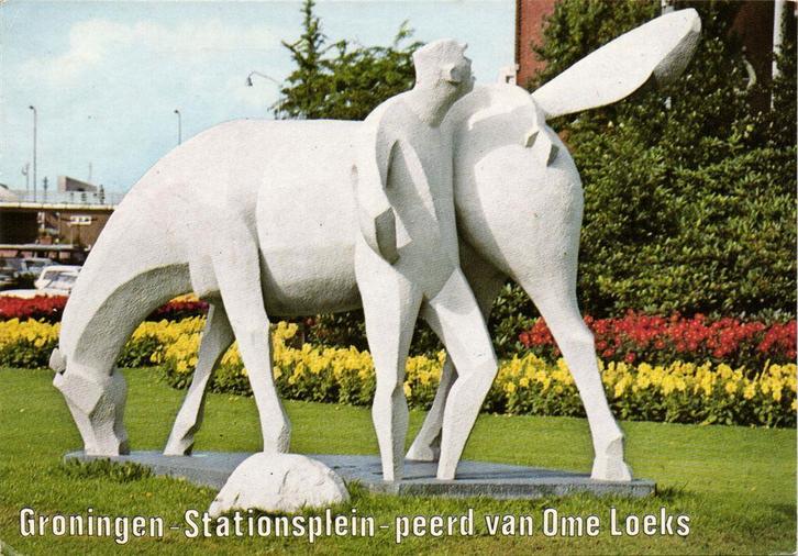 Groningen - Stationsplein - peerd van Ome Loeks - 1986 gelop, Verzamelen, Ansichtkaarten | Nederland, Gelopen, Groningen, Voor 1920