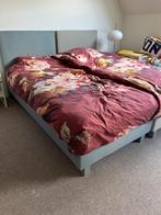 Kinderboxspringbedden (ecru en blauw) te koop, Ophalen, Gebruikt, 90 cm, Eenpersoons