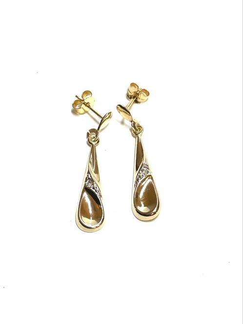 14k gouden oorbellen met een diamant, Sieraden, Tassen en Uiterlijk, Oorbellen, Zo goed als nieuw, Hangers, Goud, Goud, Met edelsteen