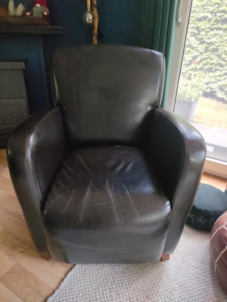 Fijne leren fauteuil - donkerbruin, Huis en Inrichting, Fauteuils, Gebruikt, Leer, 50 tot 75 cm, Minder dan 75 cm, Ophalen