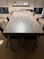 Eettafel rechthoek taupe/grijs gelamineerd blad, Ophalen, Kunststof, Gebruikt, 200 cm of meer