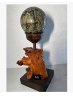 XL edelsteen jungle jaspis bol 8 cm, houder wortelhout, Nieuw, Ophalen of Verzenden, X, X