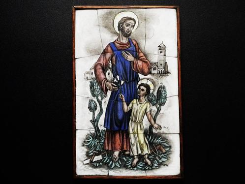 Opaline Sint Jozef met kindje Jezus met lelie gesigneerd HP, Antiek en Kunst, Antiek | Religie, Ophalen of Verzenden