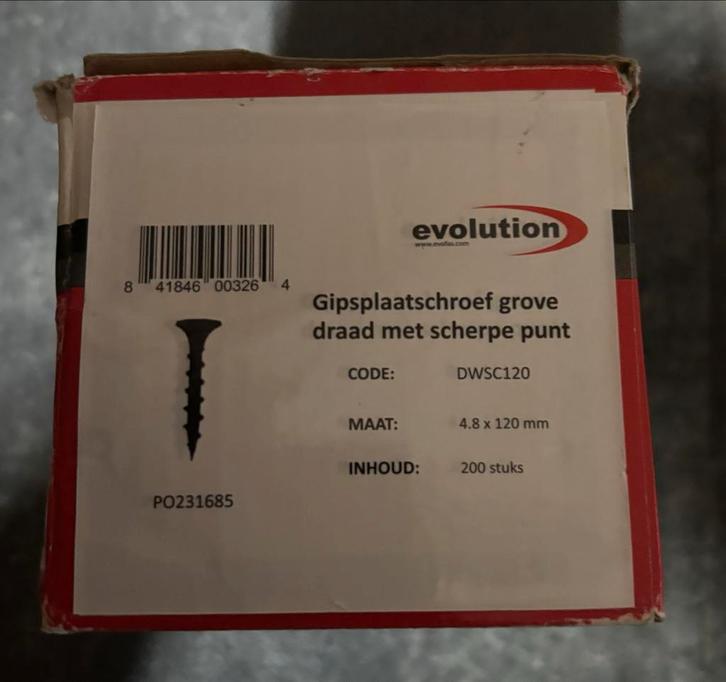 #Gloed Nieuwe Gipsplaatschroeven Evolution - +/-125 stuks, Doe-het-zelf en Verbouw, Hang- en Sluitwerk, Gebruikt, Overige typen