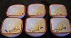 6 pinda - noten schaaltjes met motief   circa 1950, Antiek en Kunst, Ophalen of Verzenden