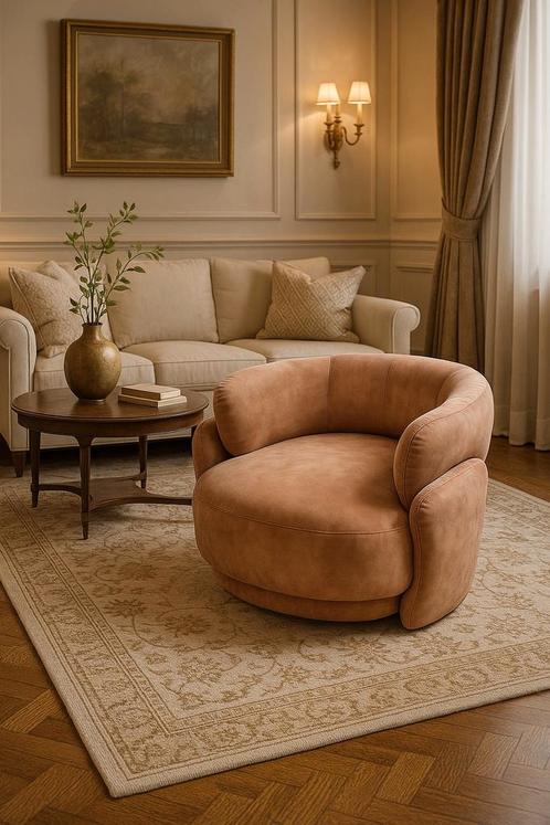 Fauteuil beige/bruin fluweel velvet NIEUW!, Huis en Inrichting, Fauteuils, Nieuw, 50 tot 75 cm, 75 tot 100 cm, Ophalen