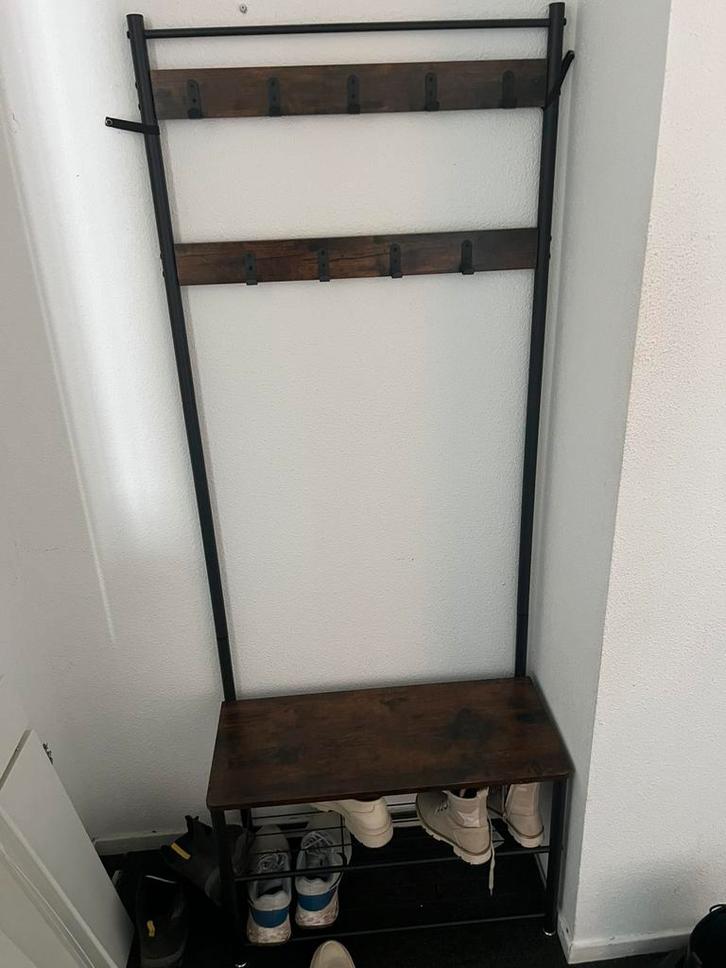 Kapstok met bankje en schoenenrek – industrieel stijl, Huis en Inrichting, Woonaccessoires | Kapstokken, Zo goed als nieuw, Wandkapstok