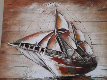 relieef 3 D schilderij ijzer zeilschip op hout beschikbaar voor biedingen