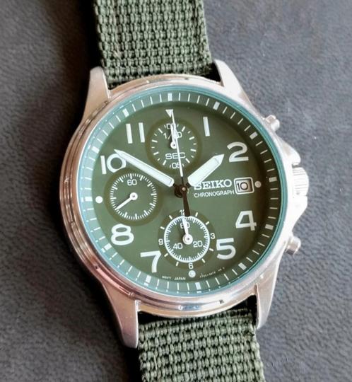 Seiko Military Chronograph 7T92-0BB0, Sieraden, Tassen en Uiterlijk, Horloges | Heren, Zo goed als nieuw, Seiko, Staal, Staal