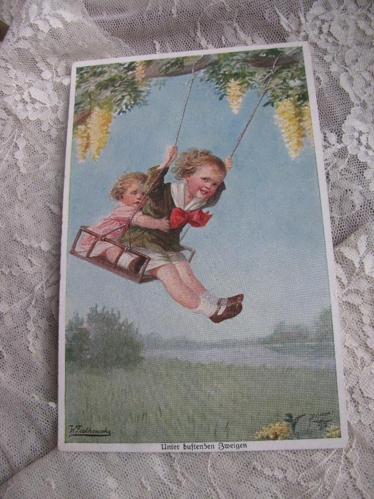 Oude Kaart / Fialkowska - Kinderen op Schommel, Verzamelen, Verzenden, 1920 tot 1940, Ongelopen, Kinderen