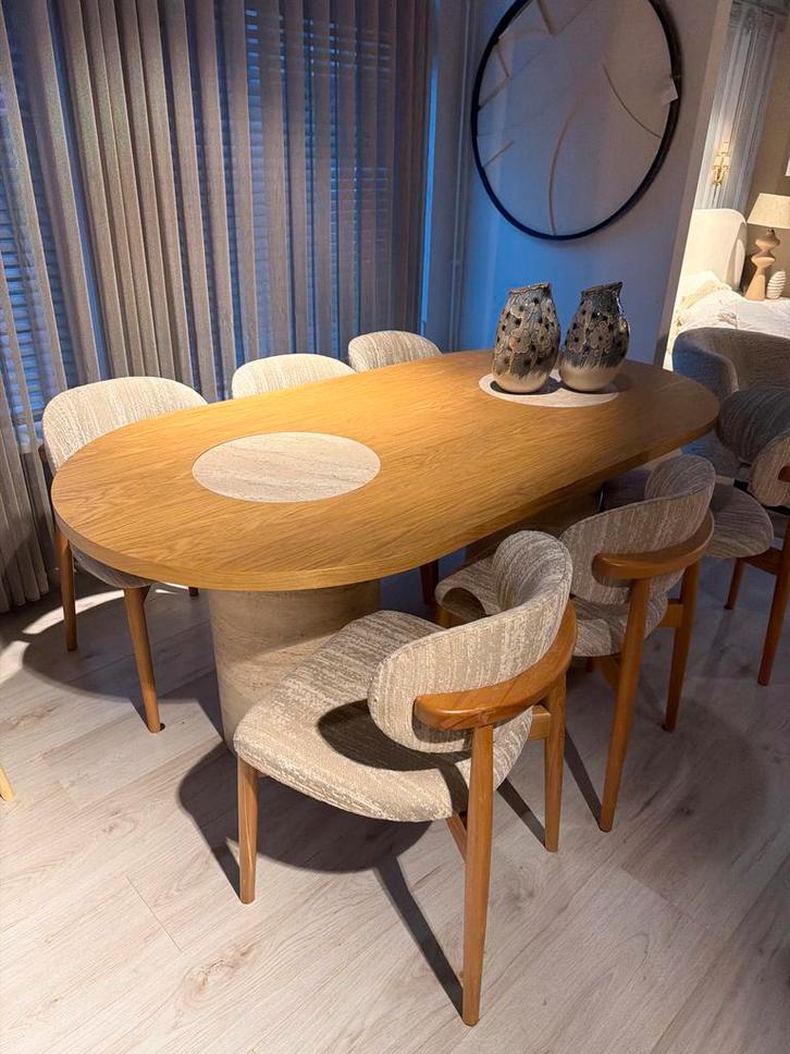 Japandi eettafel set met stoelen - 200x100 cm, Huis en Inrichting, Tafels | Eettafels, Nieuw, 100 tot 150 cm, 200 cm of meer, Vijf personen of meer