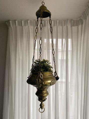 Vintage Messing Hangplantenbak met Ketting beschikbaar voor biedingen
