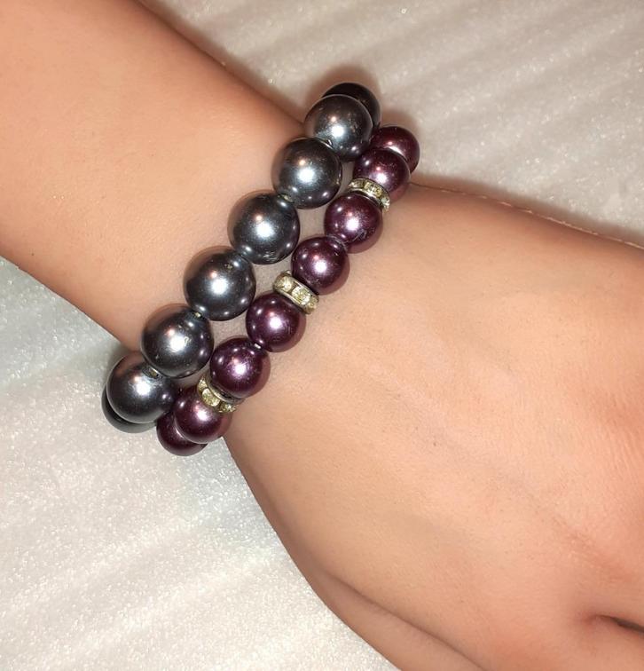 Juwelenset 2 vintage armbanden paars en grijs '90, Sieraden, Tassen en Uiterlijk, Armbanden, Zo goed als nieuw, Overige materialen