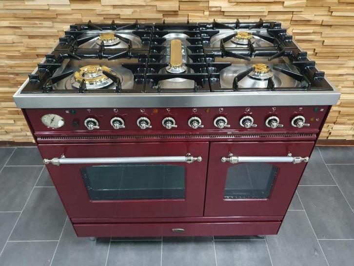 🔥Luxe Boretti Fornuis 90cm bordeaux rood & rvs 2 ovens, Witgoed en Apparatuur, Fornuizen, Zo goed als nieuw, Vrijstaand, Gas