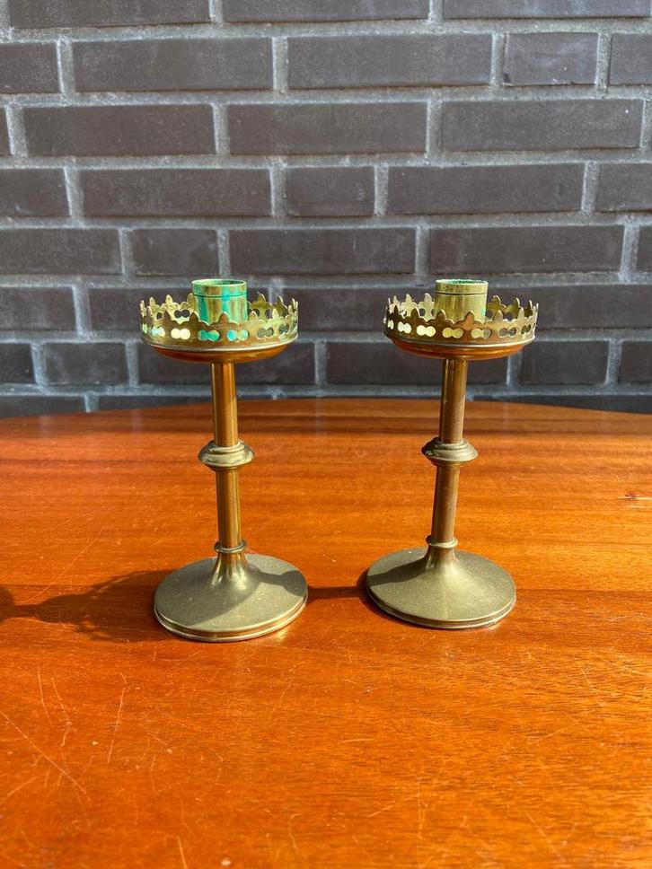 Set van 2 bronzen kandelaars (antiek/vintage look), Antiek en Kunst, Antiek | Kandelaars, Ophalen of Verzenden