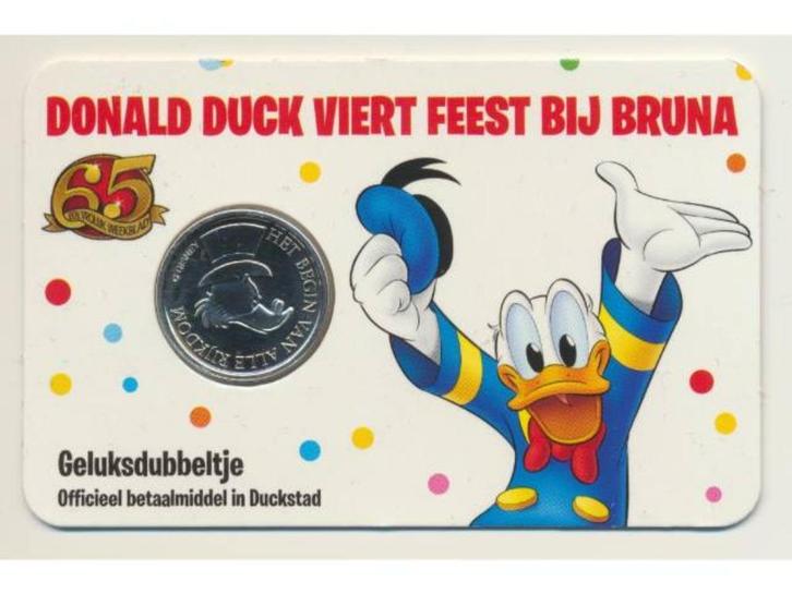 Donald Duck Geluksdubbeltje 2017 65 jaar Donald Duck in coin, Postzegels en Munten, Penningen en Medailles, Overige materialen