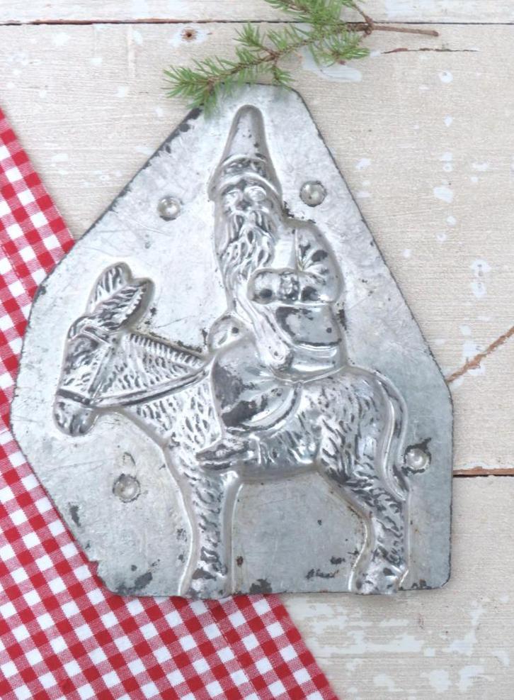 Oude chocoladevorm "Kerstman op ezel", Antiek en Kunst, Curiosa en Brocante, Ophalen of Verzenden