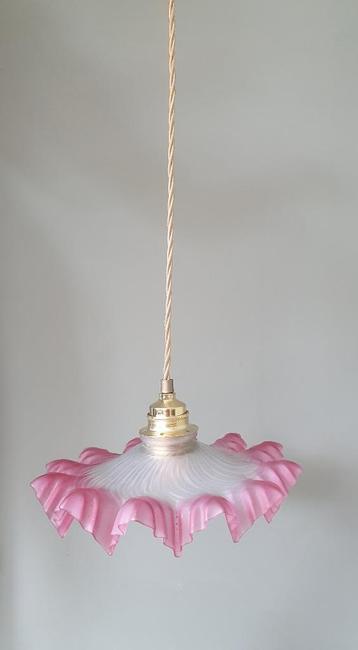 vintage franse frosted glazen hanglamp in Clichy stijl beschikbaar voor biedingen