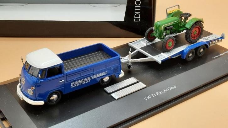VW T1 "Porsche Diesel" + Porsche Tractor 1:43 Schuco, Hobby en Vrije tijd, Modelauto's | 1:43, Zo goed als nieuw, Auto, Schuco