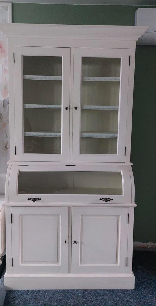 Witte buffetkast met glas, Huis en Inrichting, Kasten | Buffetkasten, Gebruikt, 25 tot 50 cm, Glas, Ophalen
