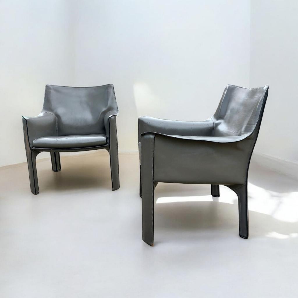 2x Mario Bellini Cab Lounge Chair Fauteuil Model 414 Cassina, Huis en Inrichting, Banken | Sofa's en Chaises Longues, Gebruikt