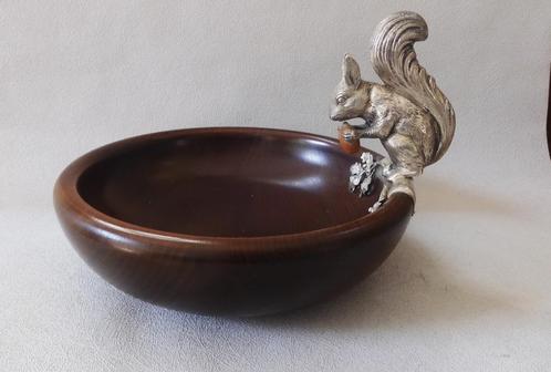 Noten houten schaal met grote zilveren eekhoorn, Antiek en Kunst, Antiek | Goud en Zilver, Zilver, Ophalen of Verzenden