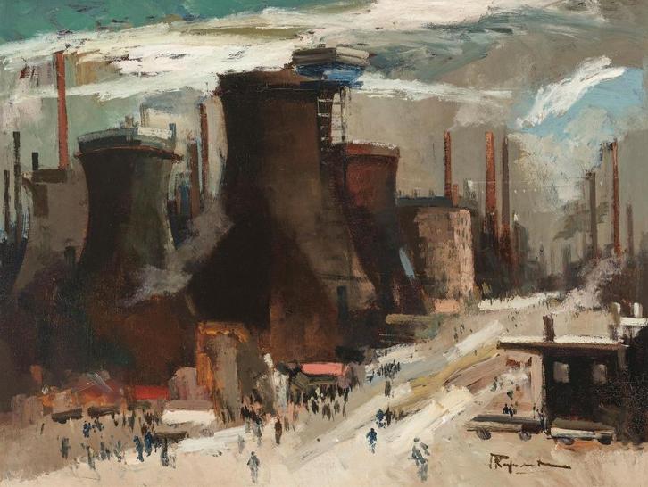 == Jan Rijlaarsdam 1911 - 2007 == INDUSTRIE TERREIN ==, Antiek en Kunst, Kunst | Schilderijen | Klassiek, Ophalen