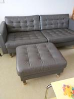 IKEA Landskrona Leren 3-Zits Bank + Hocker 205cm, Ophalen, Driepersoons, Zo goed als nieuw, Rechte bank