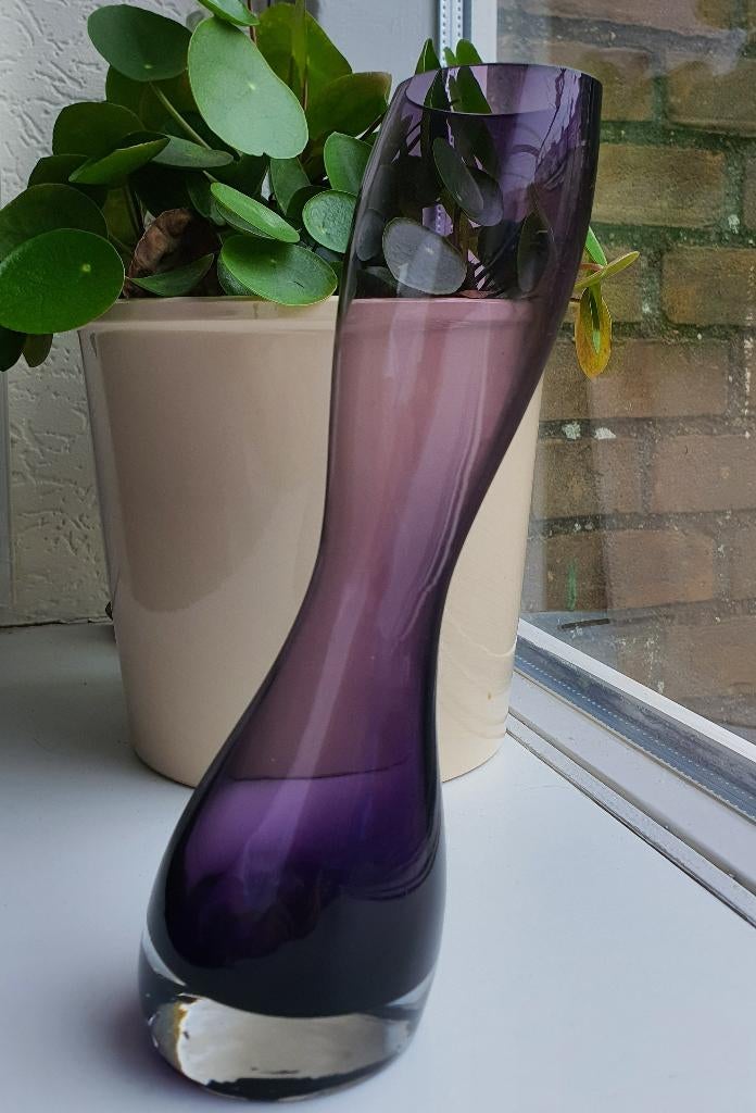 Paars design vaas van zwaar glas – organische vorm, Overige kleuren, Ophalen of Verzenden, Minder dan 50 cm, Glas