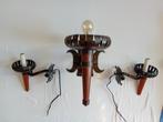 Set van 3 fakkellampen., Huis en Inrichting, Ophalen of Verzenden, Gebruikt, Glas, Handsmeedwerk